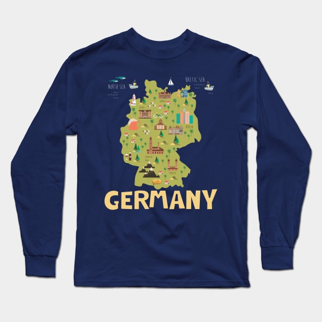 Germany illustrated map Long Sleeve T-Shirt by JunkyDotCom